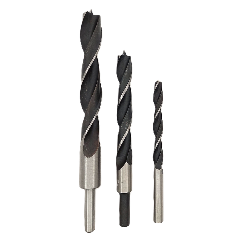 Wood drill bit with center point, CV steel, straight shank, dual cutting edges, for hardwood and panels
