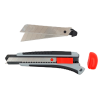 Snap-off utility knife with SOFTGRIP 2K handle, auto-retractable mechanism, spare blade compartment, ABRABORO