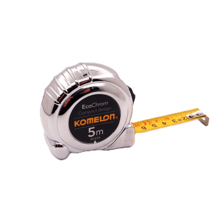 Mērlente 5 m, tērauda lente ar neilona pārklājumu, hroma korpuss, Komelon