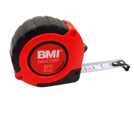Measuring tape , steel blade, two-component shockproof housing, BMI 3m