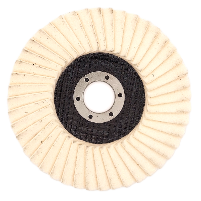 Pulēšanas lameļu disks ar filcu smalkai metāla apdarei, 125 mm diametrs, lietošanai ar pulēšanas pastu, ABRABORO