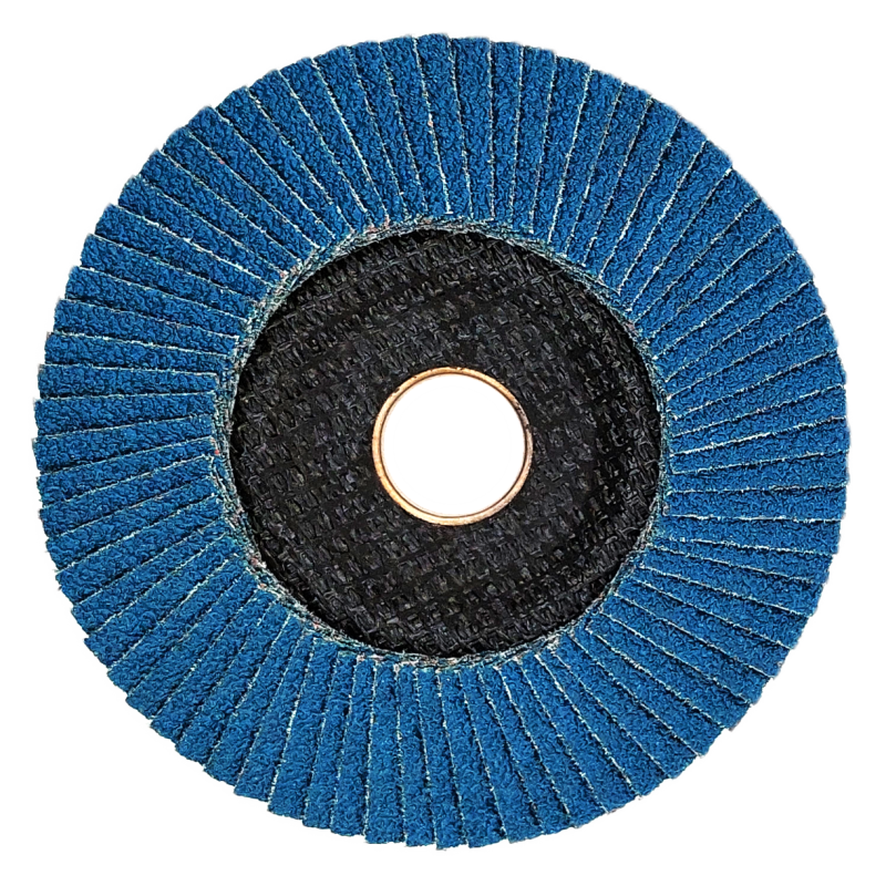 Flap disc with zirconium grain for grinding steel and stainless steel, high density, blue