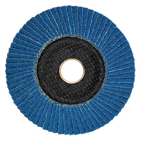 Flap disc with zirconium grain for grinding steel and stainless steel, high density, blue