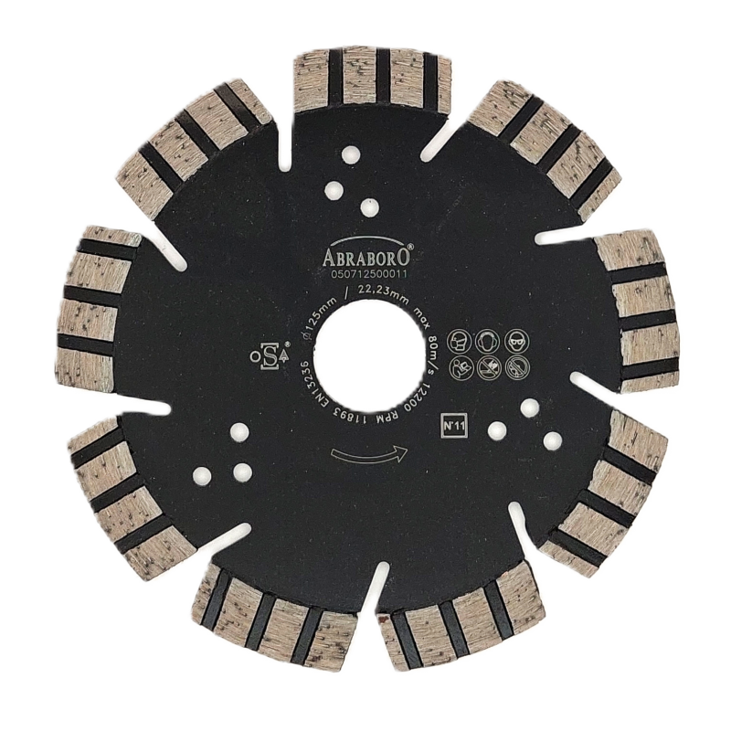 Dimanta griešanas disks celtniecības materiāliem, 15 mm zobveida lāzersegmenti, ABRABORO 125mm,Nr. 11