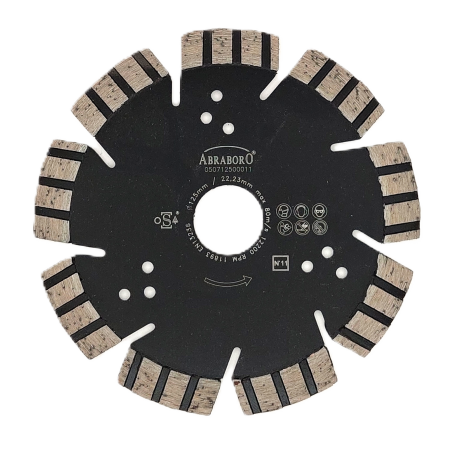 Dimanta griešanas disks celtniecības materiāliem, 15 mm zobveida lāzersegmenti, ABRABORO 125mm,Nr. 11