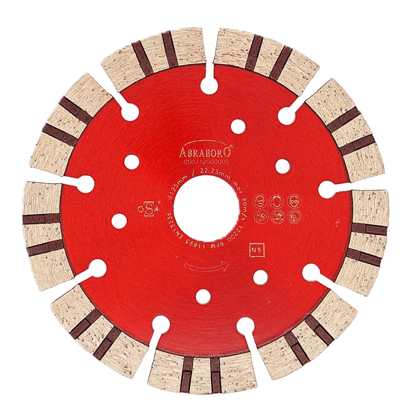 Diamond cutting disc for bricks and concrete, turbo edge, 12 mm segments, ABRABORO,125mm, Nr. 5