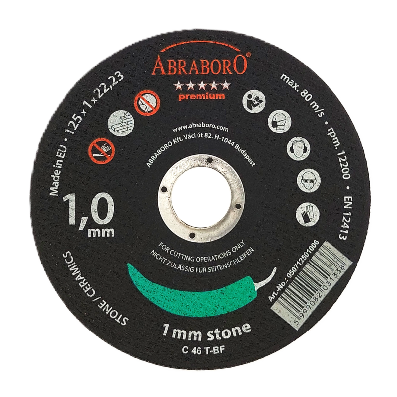 Cutting disc for stone, 1 mm thick, CS 46 abrasive, ABRABORO