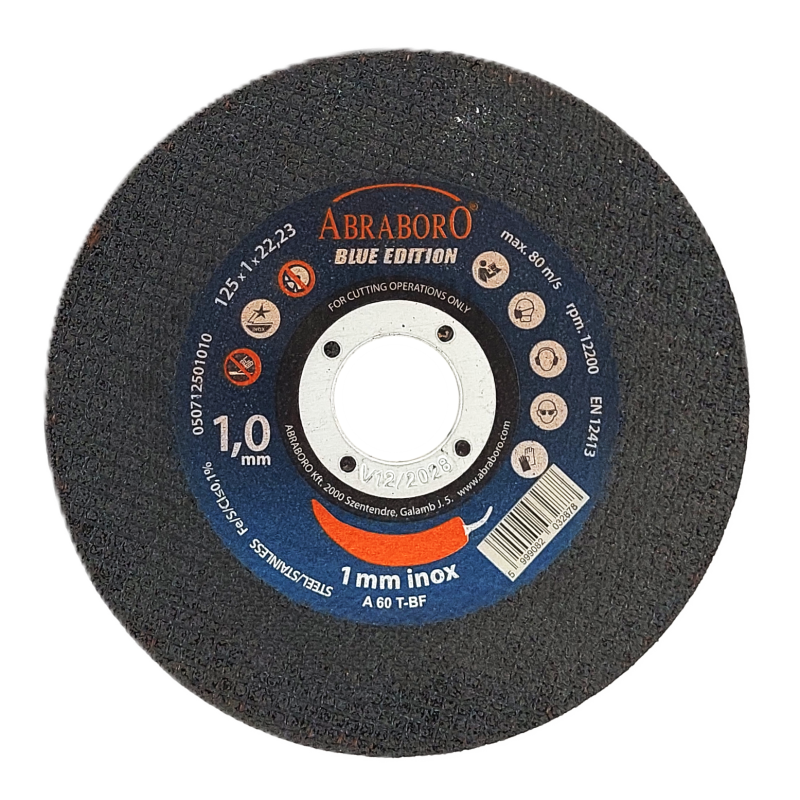 Cutting disc for stainless steel, 1 mm thick, A 60T-BF abrasive, ABRABORO
