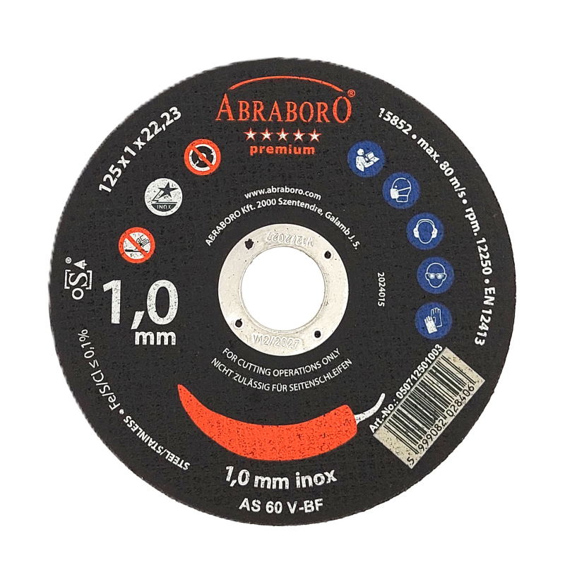 Griešanas disks nerūsējošajam tēraudam, 1 mm biezs, AS 60 V-BF abrazīvs, ABRABORO