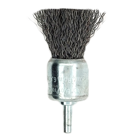 End brush with crimped steel wires for internal and edge surface cleaning