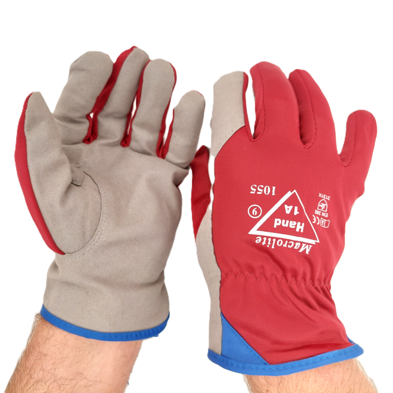 Work gloves, synthetic leather (Macrolite), with reinforced palm and fingers