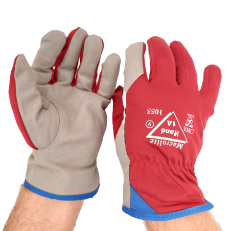 Work gloves, synthetic leather (Macrolite), with reinforced palm and fingers