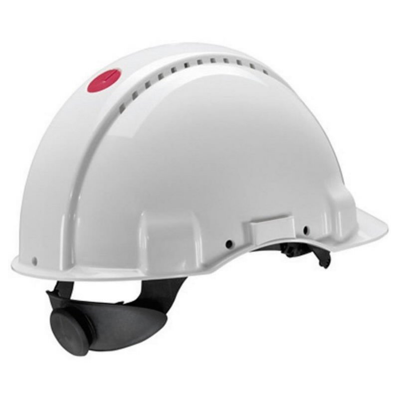 White 3M G3000 helmet with side vents and adjustable harness