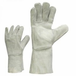 Grey suede leather welding gloves with extended cuff for forearm protection