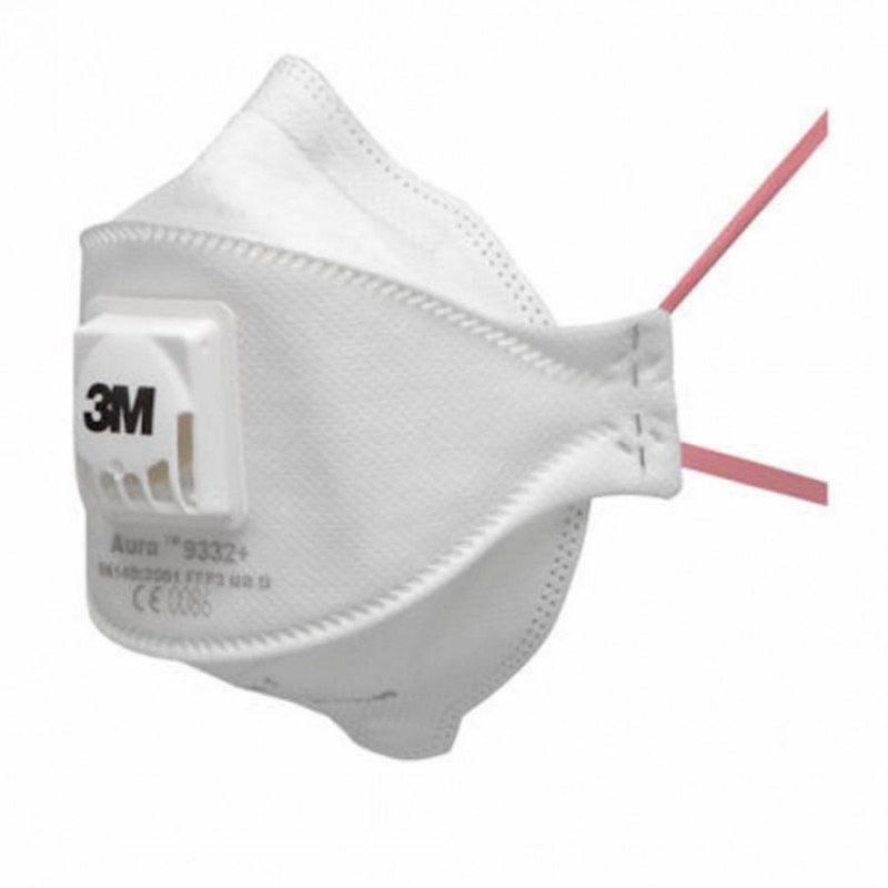 Balts 3M Aura 9332+ FFP3 respirators ar izelpas vārstu un salokāmu dizainu