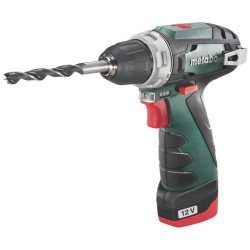 Metabo PowerMaxx BS Basic 12V cordless drill driver with Li-Ion battery and keyless chuck, side view