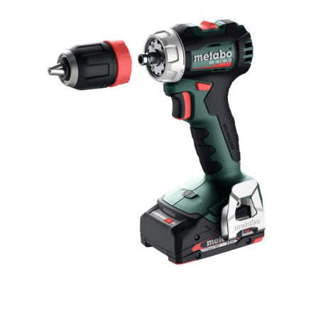 Metabo BS 18 L BL Q 18V cordless drill driver with Li-Power battery and Metabo Quick keyless chuck, side view