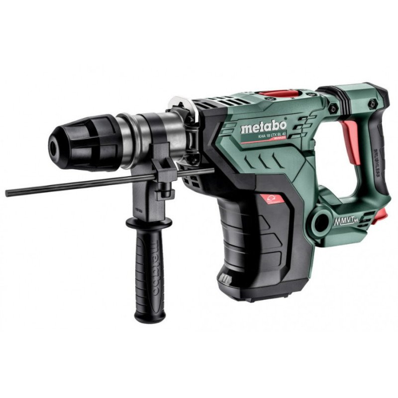 Metabo KHA 18 LTX BL 40 SDS-max akumulatora kombinētais perforators karkass ar sānu rokturi un dziļuma vadotni, skats no sāniem