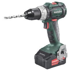 Metabo SB 18 LT BL 18V cordless hammer drill driver with 4.0Ah battery and keyless chuck, side view