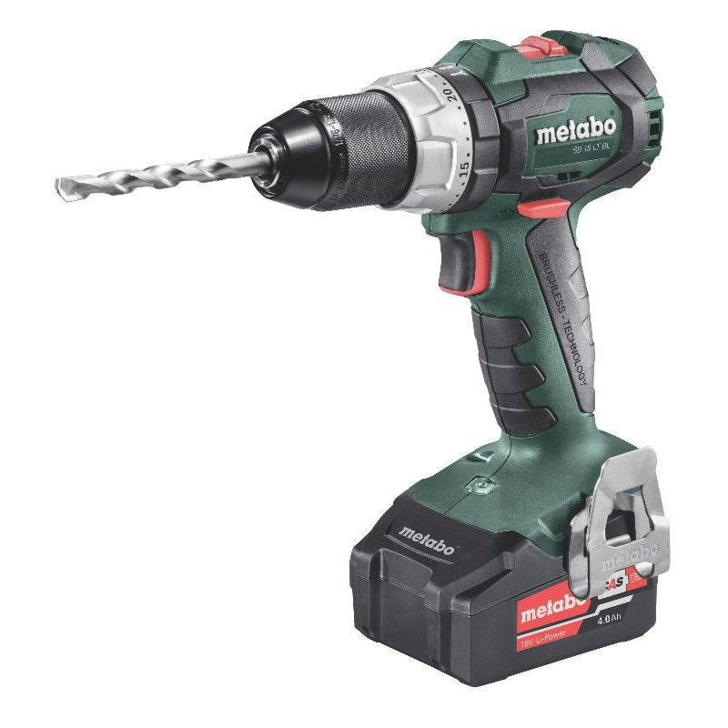 Metabo SB 18 LT BL 18 V akumulatora triecienurbis-skrūvgriezis ar 4.0 Ah akumulatoru un bezatslēgas patronu, skats no sāniem