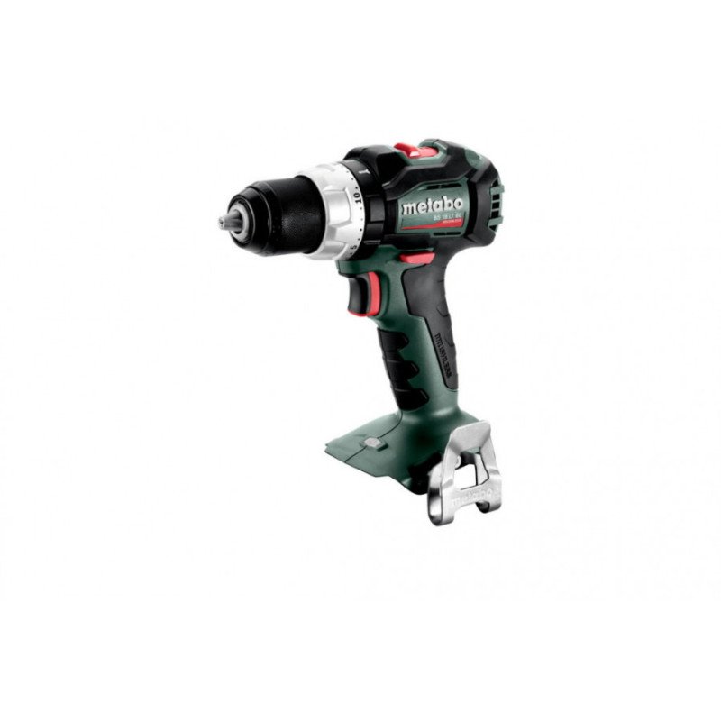 Metabo BS 18 LT BL 18 V bezoglīšu akumulatora urbis-skrūvgriezis karkass ar bezatslēgas patronu un jostas āķi, skats no sāniem