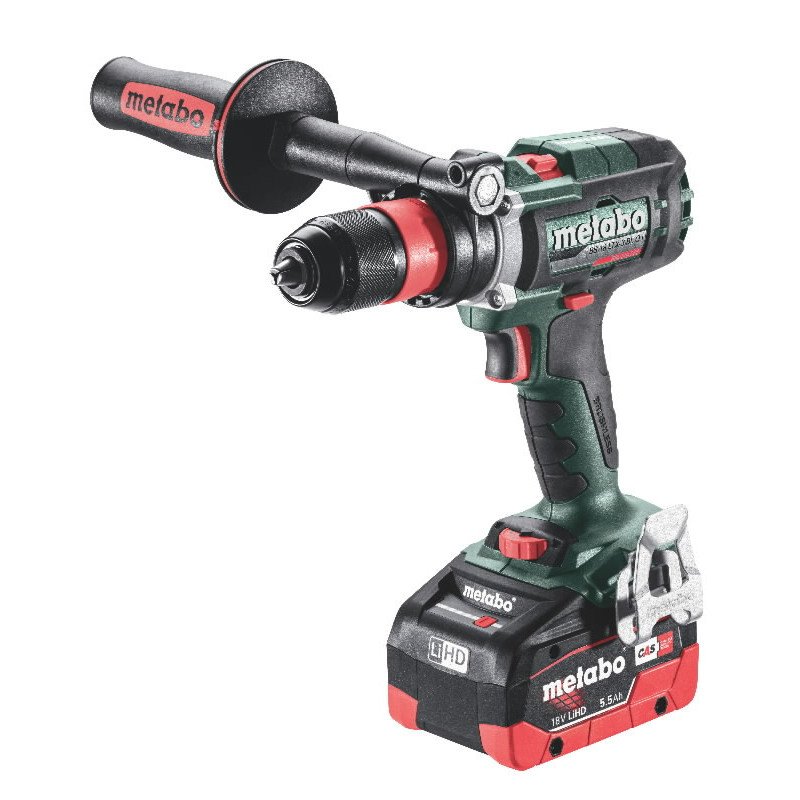 Metabo BS 18 LTX-3 BL Q I 18 V trīs ātrumu bezoglīšu akumulatora urbis-skrūvgriezis ar sānu rokturi un 5.5 Ah LiHD akumulatoru
