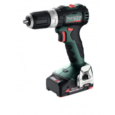 Metabo SB 18 L BL 18V brushless cordless hammer drill with 2.0Ah battery and keyless chuck, side view