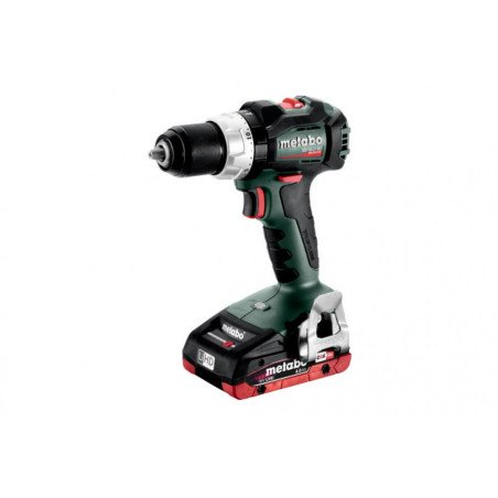 Metabo SB 18 LT BL 18V brushless cordless hammer drill with 4.0Ah LiHD battery and keyless chuck, side view
