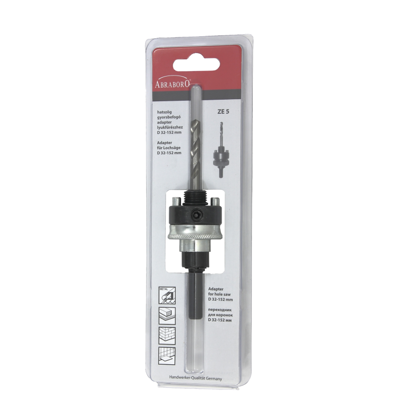Adapteris caurumzāģiem ar ātro fiksāciju un centrurbjmašīnu, Ø32–152 mm, tērauds, ABRABORO