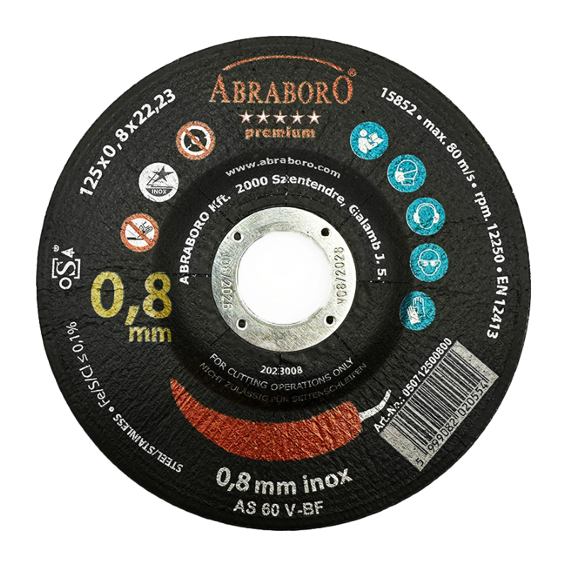 Cutting disc for stainless steel, 0.8 mm thick, AS 60 V-BF abrasive, ABRABORO,manufacturer's image