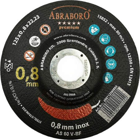 Cutting disc for stainless steel, 0.8 mm thick, AS 60 V-BF abrasive, ABRABORO,manufacturer's image