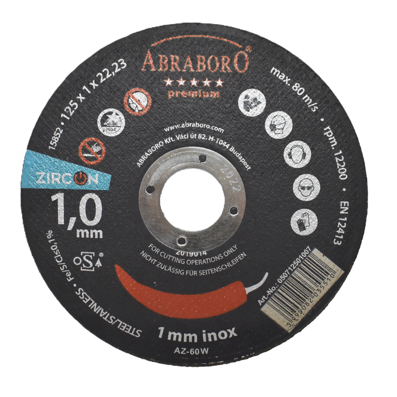 Griešanas disks nerūsējošajam tēraudam, 1 mm biezs, AZ-60W cirkonija abrazīvs, ABRABORO,ražotāja attēls