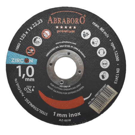 Griešanas disks nerūsējošajam tēraudam, 1 mm biezs, AZ-60W cirkonija abrazīvs, ABRABORO,ražotāja attēls