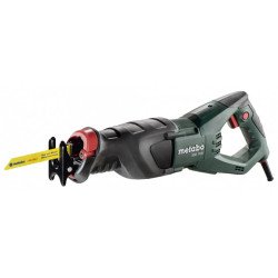 Metabo SSE 1100 1100 W reciprocating saw with soft-grip handle and yellow wood/metal blade