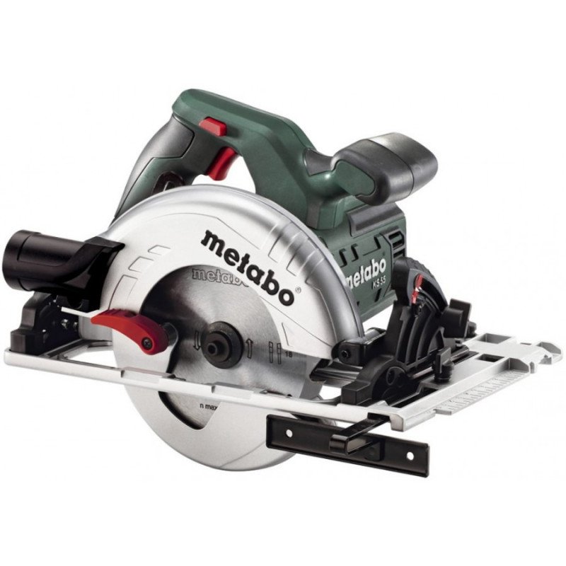Metabo KS 55 FS rokas ripzāģis ar 160 mm ripu un alumīnija vadplātni uz vadotnes sliedes koka griešanai