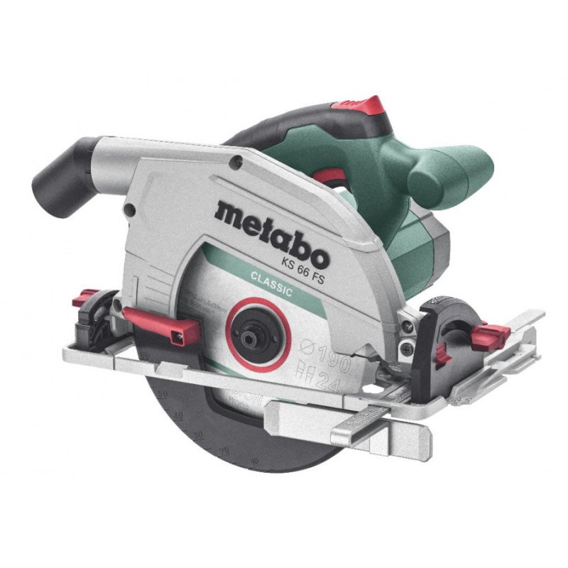Metabo KS 66 FS hand-held circular saw with 190 mm blade and base plate for guide rail cutting
