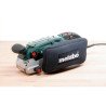 Metabo BAE 75 belt sander with antistatic dust bag and stand on a workbench