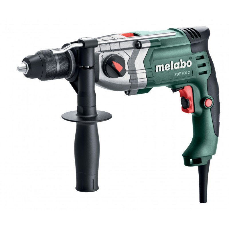 Metabo SBE 800-2 divu ātrumu triecienurbjmašīna ar sānu rokturi un Futuro Plus bezatslēgas patronu