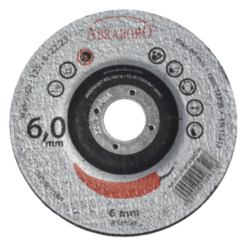 Slīpēšanas disks metālam, 6 mm biezs, abrazīvs T27 tips, ABRABORO