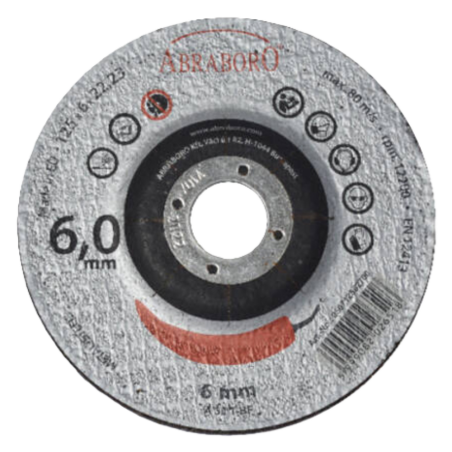Slīpēšanas disks metālam, 6 mm biezs, abrazīvs T27 tips, ABRABORO