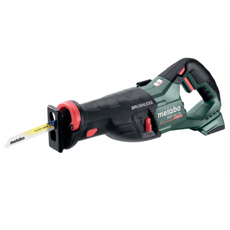 Metabo SSEP 18 LT BL akumulatora zobenzāģis karkass ar bezoglīšu motoru un 32 mm gājienu