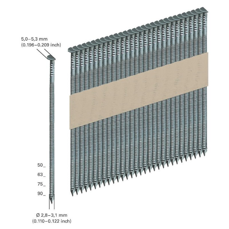 Metabo 34° cinkotas naglas sloksnē ar pusapaļu galvu naglotājam