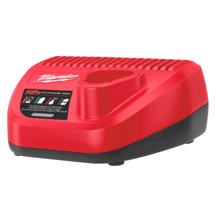 Milwaukee M12 C12 C charger for M12 batteries 3A – single bay, temperature monitoring, progressive LED indicator, wall mountable