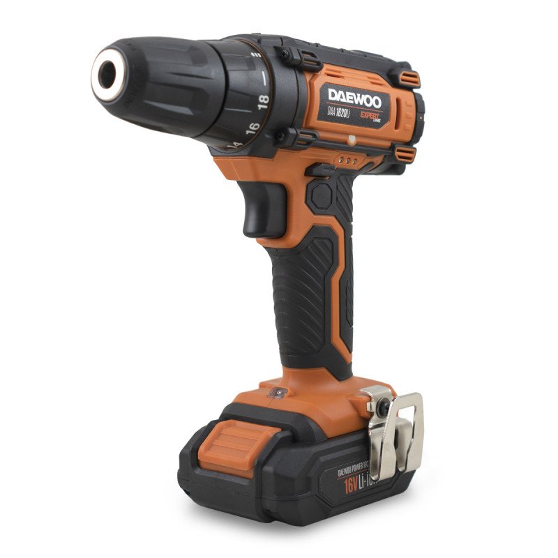 DAEWOO DAA 1620Li 16V cordless drill/driver with 10mm keyless chuck and 2x 1.5Ah batteries in case