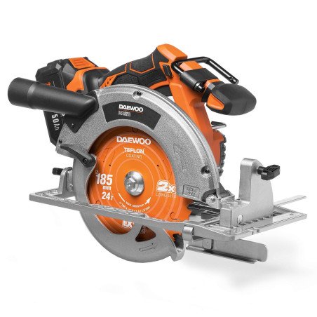 DAEWOO DAS 1821Li 21V akumulatora ripzāģis ar 185 mm disku – karkass bez akumulatora un komplekts ar 5.0 Ah akumulatoru