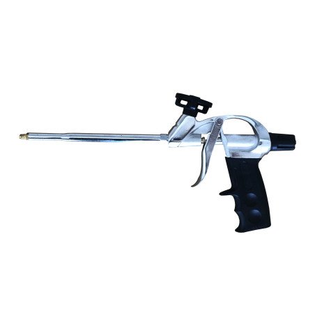Soudal PU foam gun with metal body and flow adjustment screw for precise application