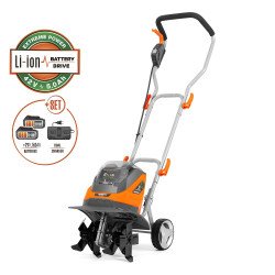 DAEWOO DAT 3042Li SET 42V (2×21V) akumulatora kultivators ar 300 mm darba platumu, 2×5.0Ah akumulatoriem un dubulto lādētāju