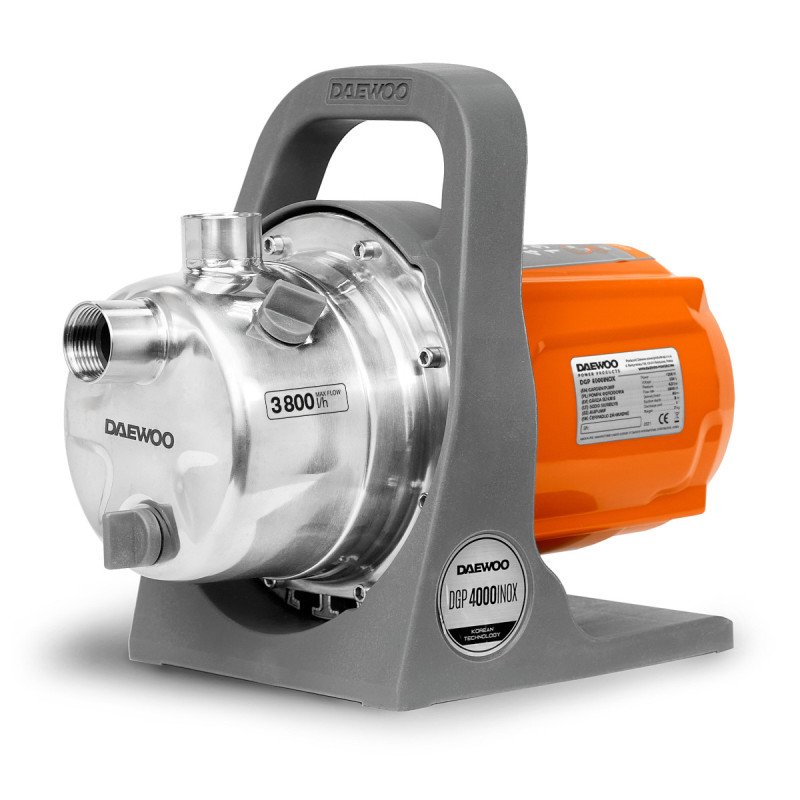 Садовый насос DAEWOO DGP 4000 INOX с мощностью 1200 Вт, корпусом из нержавеющей стали и производительностью до 3800 л/ч