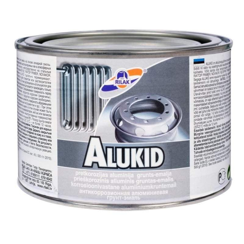 Алкидная грунт-эмаль ALUKID для металлических поверхностей в серебристом и золотом цвете с антикоррозионной защитой