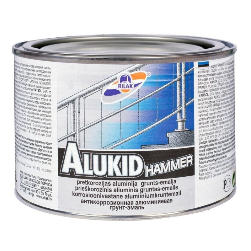 Алкидная грунт-эмаль ALUKID HAMMER серебристая для металлических поверхностей с декоративным молотковым эффектом